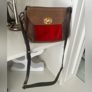 FURLA Suede Leather Brown and Red Crossbody Purse Made in Romania